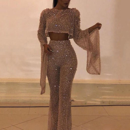 Women's Fake Two-piece Sexy Long-sleeved Backless Siamese Pants