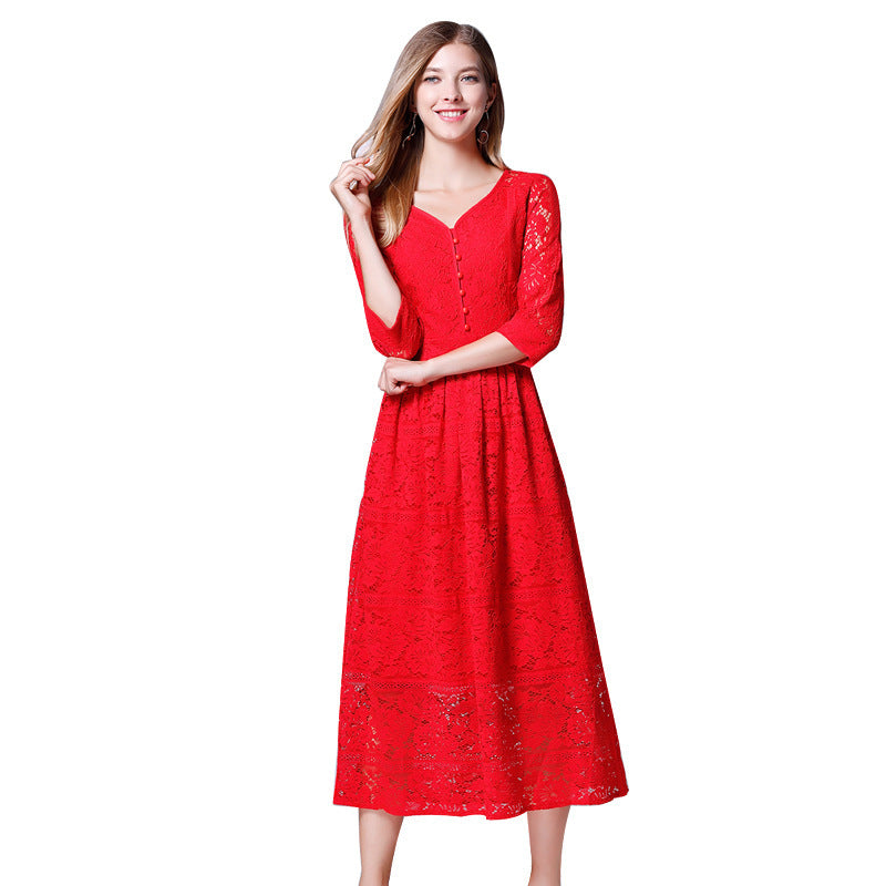 Women's Lace Dress Spring Red Gown Dresses