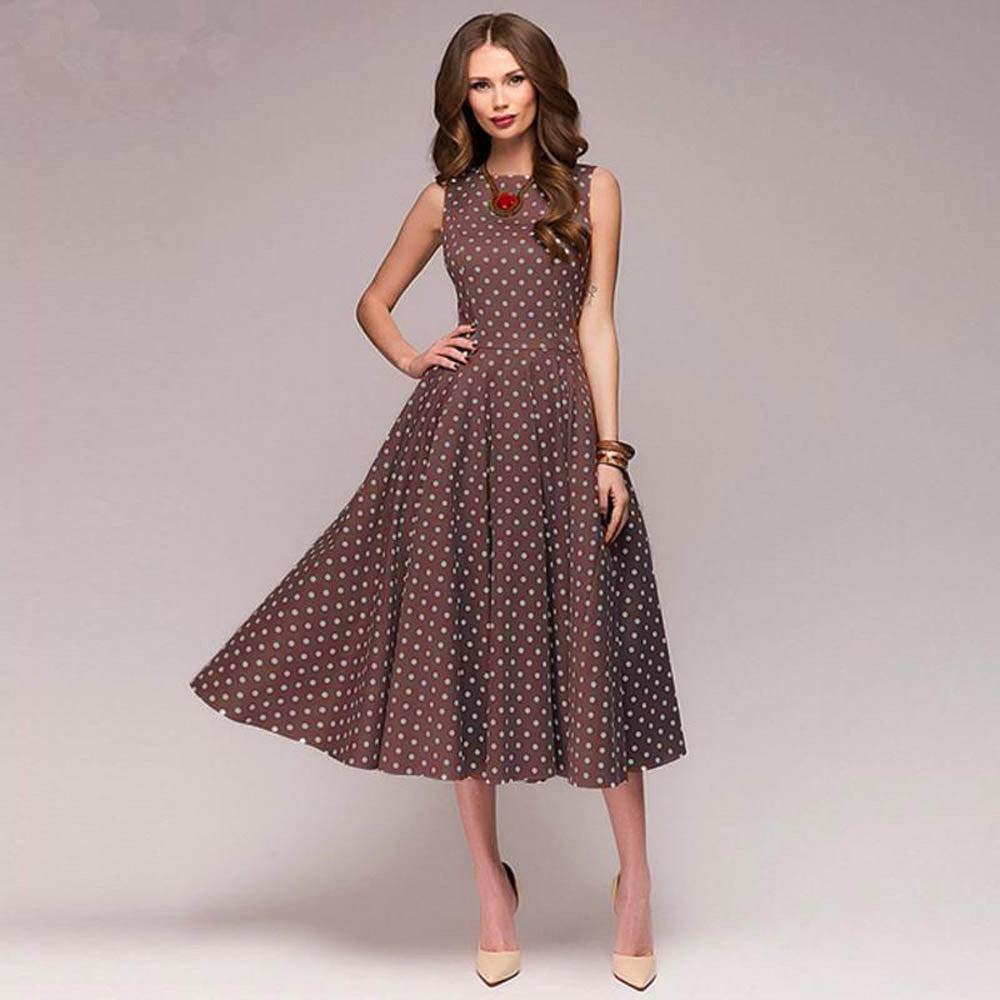 Women's Retro Sleeveless Wide Hem Printed Polka Dresses