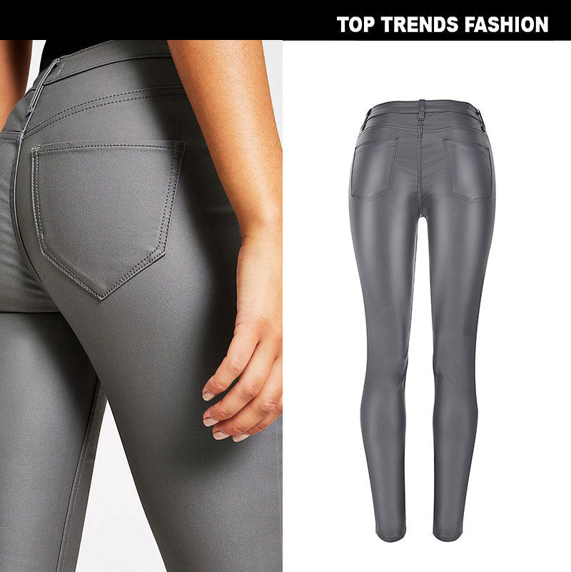 Women's High Waist Slim Stretch Coated Noble Gray Jeans