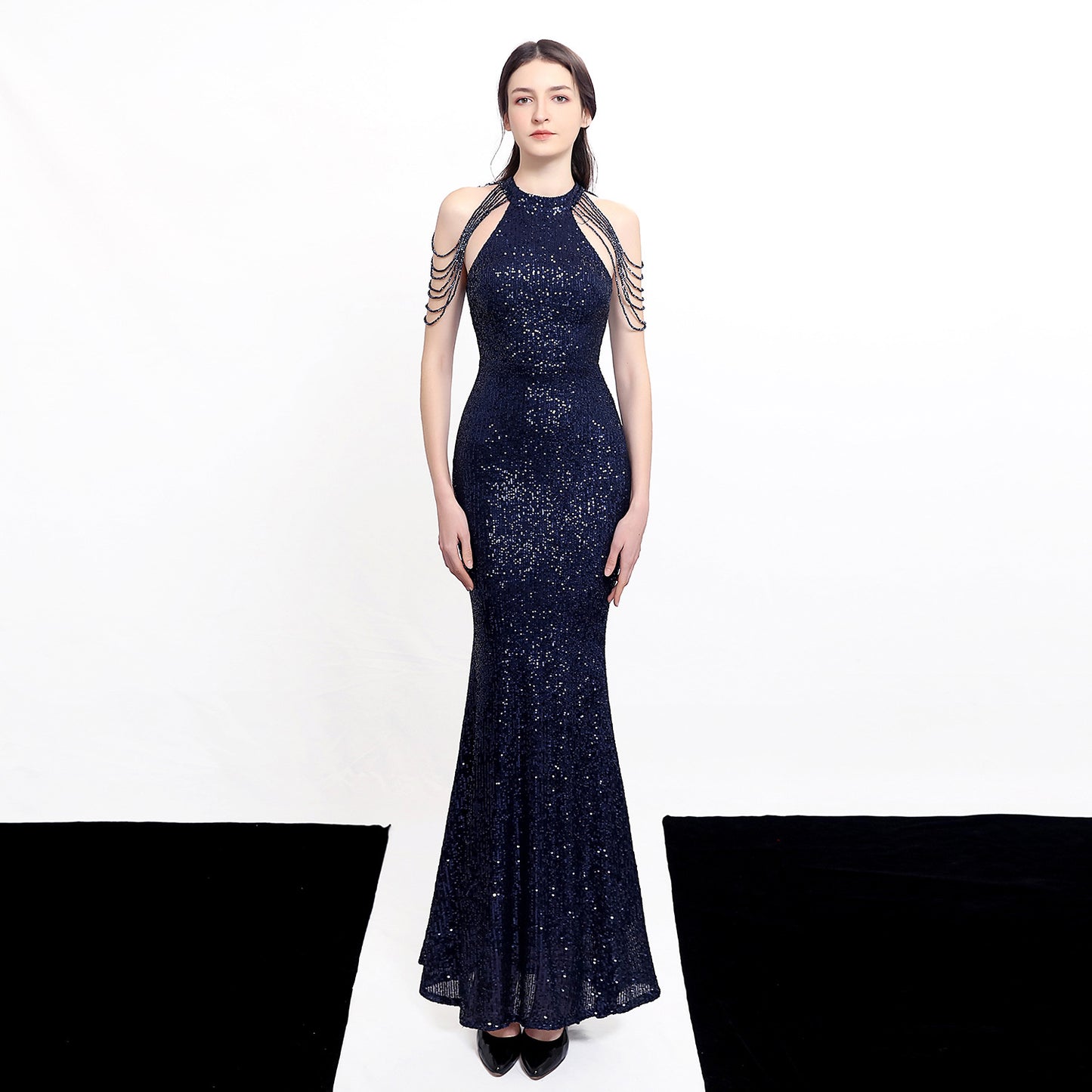 Temperament Elegant Long Halter Set Diamond Sequined Wedding Dresses
