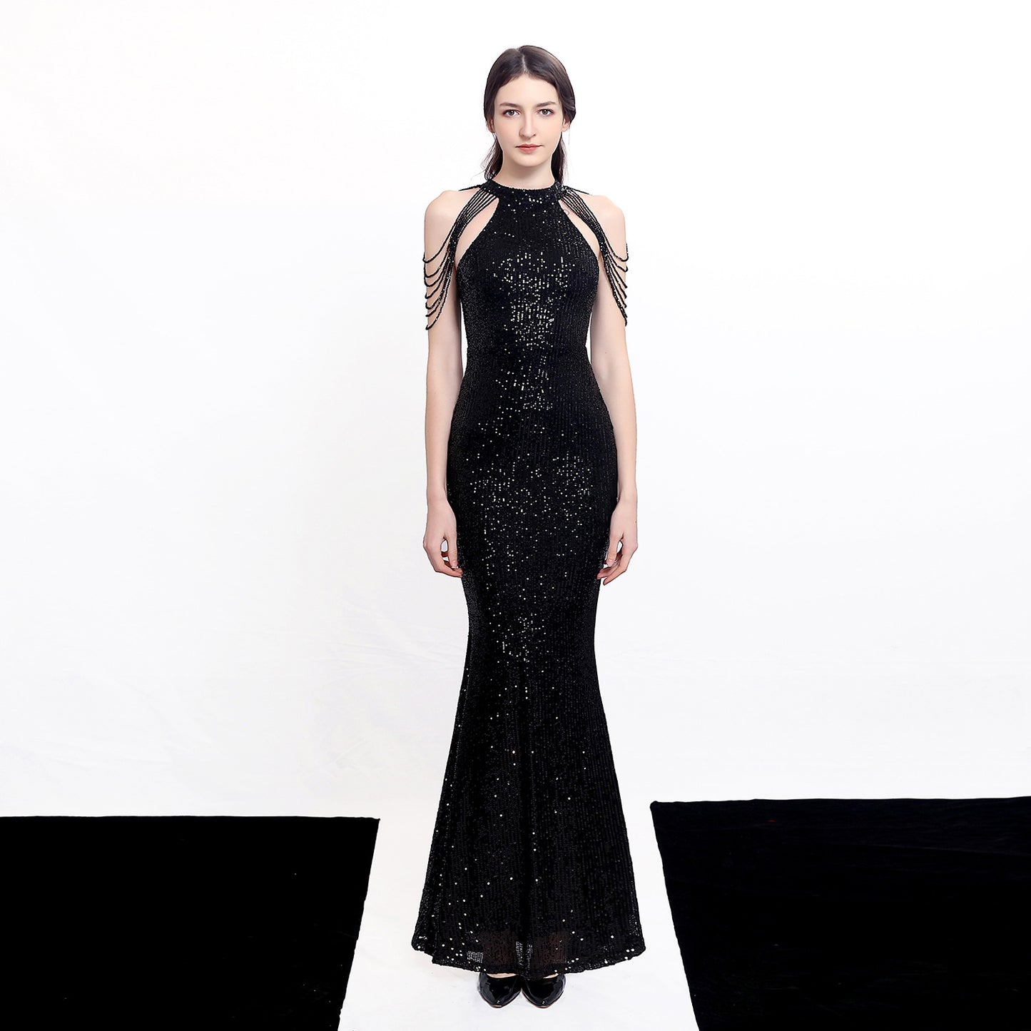 Temperament Elegant Long Halter Set Diamond Sequined Wedding Dresses