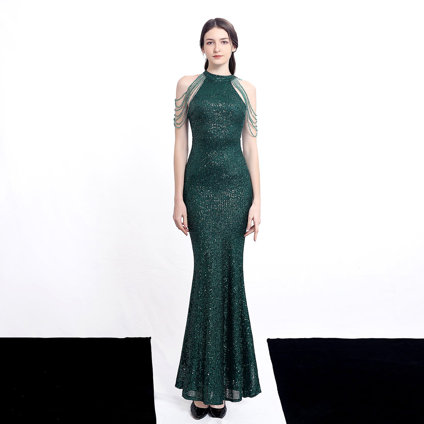 Temperament Elegant Long Halter Set Diamond Sequined Wedding Dresses