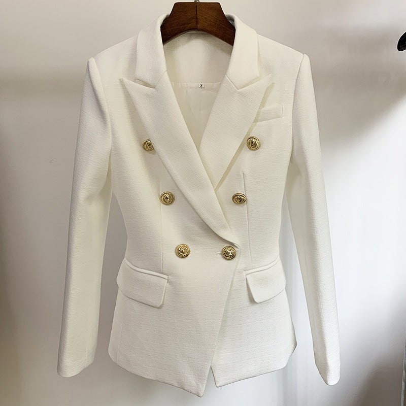 Fashion Female Metal Lion Buckle Double-breasted Blazers