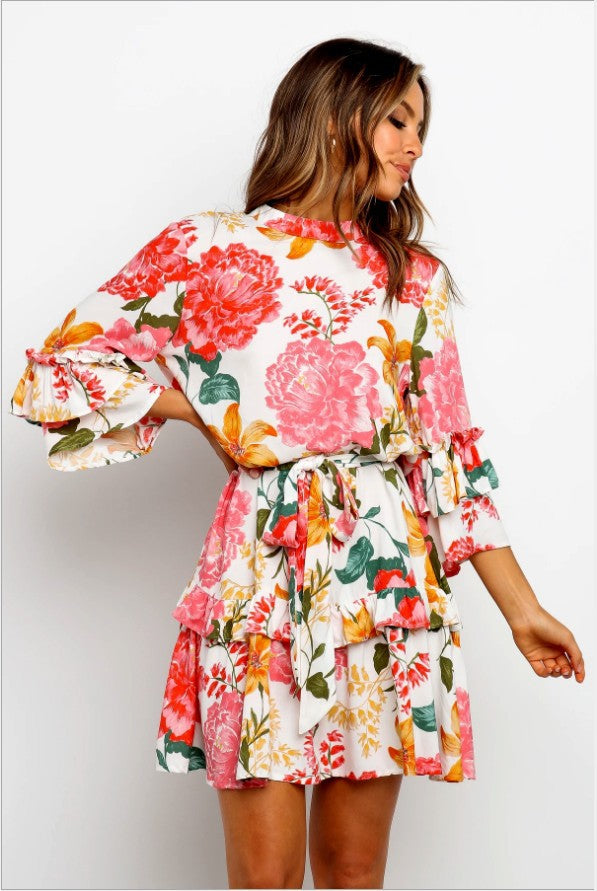 Fashion Print Round Neck Long Sleeve Dresses