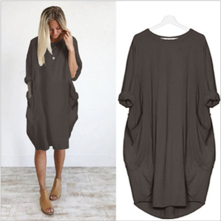 Women's Casual Loose Pockets Long Sleeve Dress Dresses