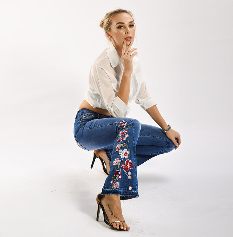 Women's Denim Bell-bottom Embroidered Autumn Wide Leg Jeans