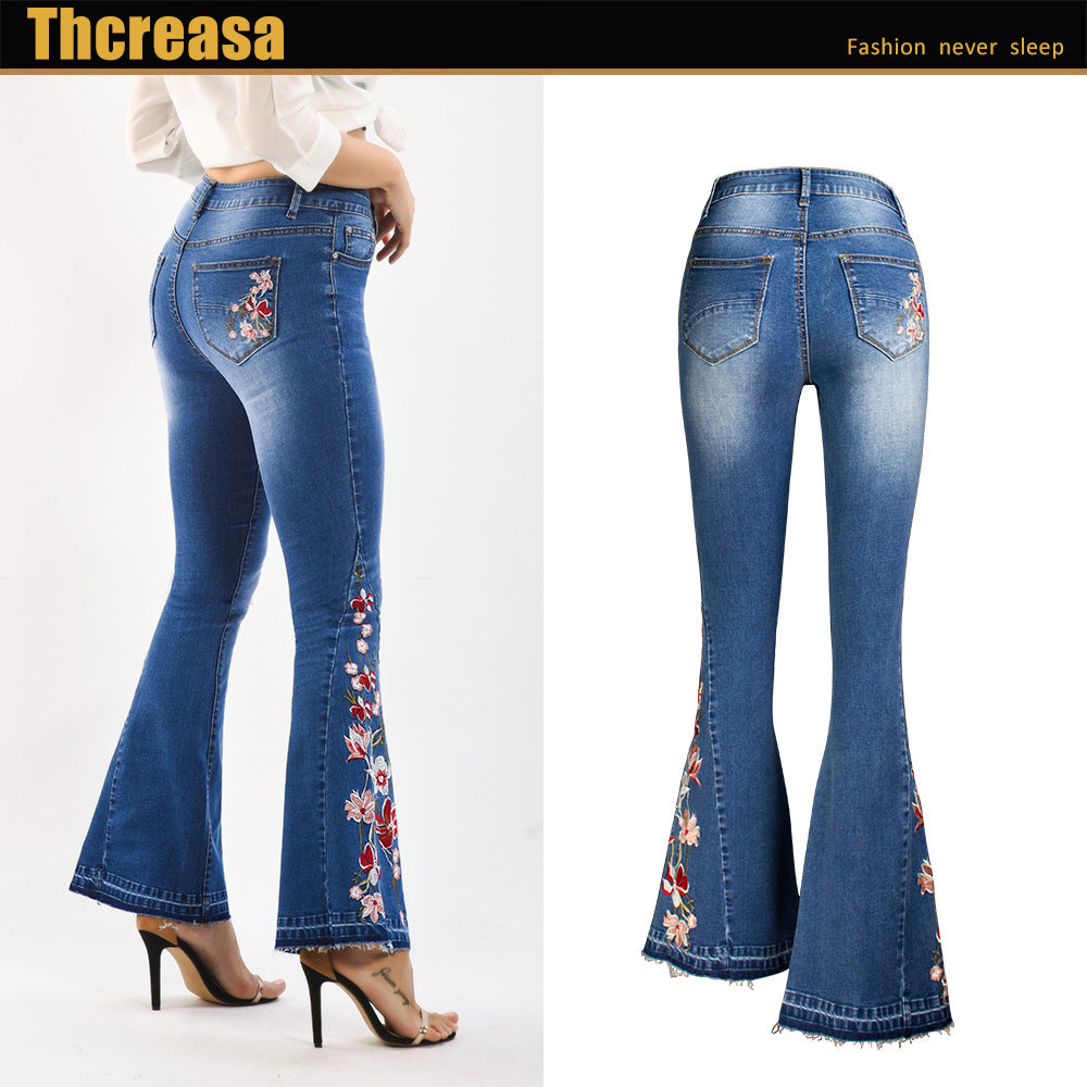 Women's Denim Bell-bottom Embroidered Autumn Wide Leg Jeans