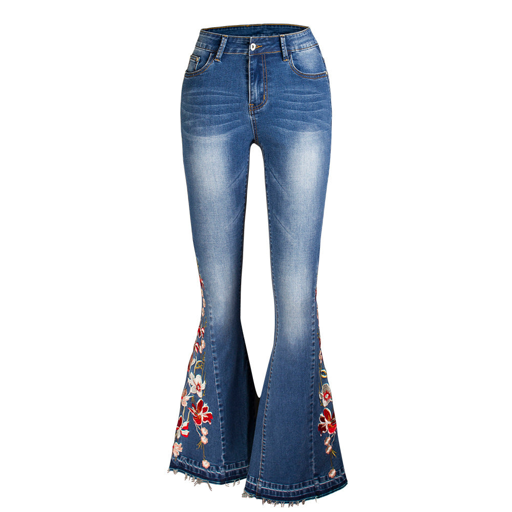 Women's Denim Bell-bottom Embroidered Autumn Wide Leg Jeans
