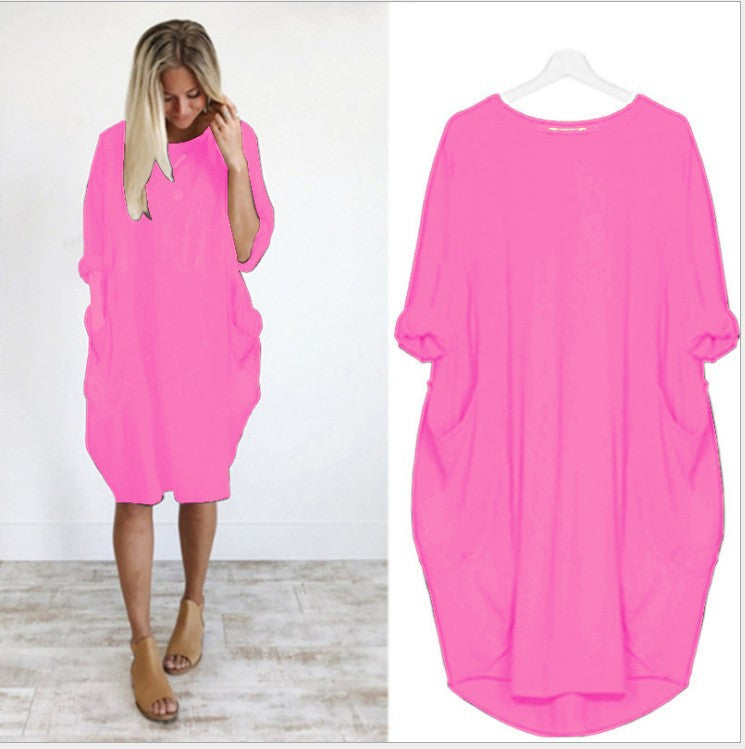 Women's Casual Loose Pockets Long Sleeve Dress Dresses