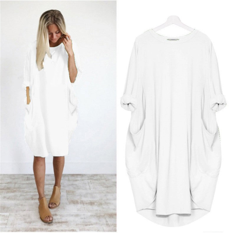 Women's Casual Loose Pockets Long Sleeve Dress Dresses