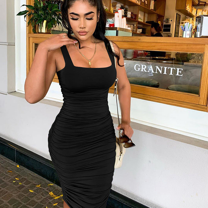 Women's Sexy Backless Dress Summer Temperament Pleated Dresses