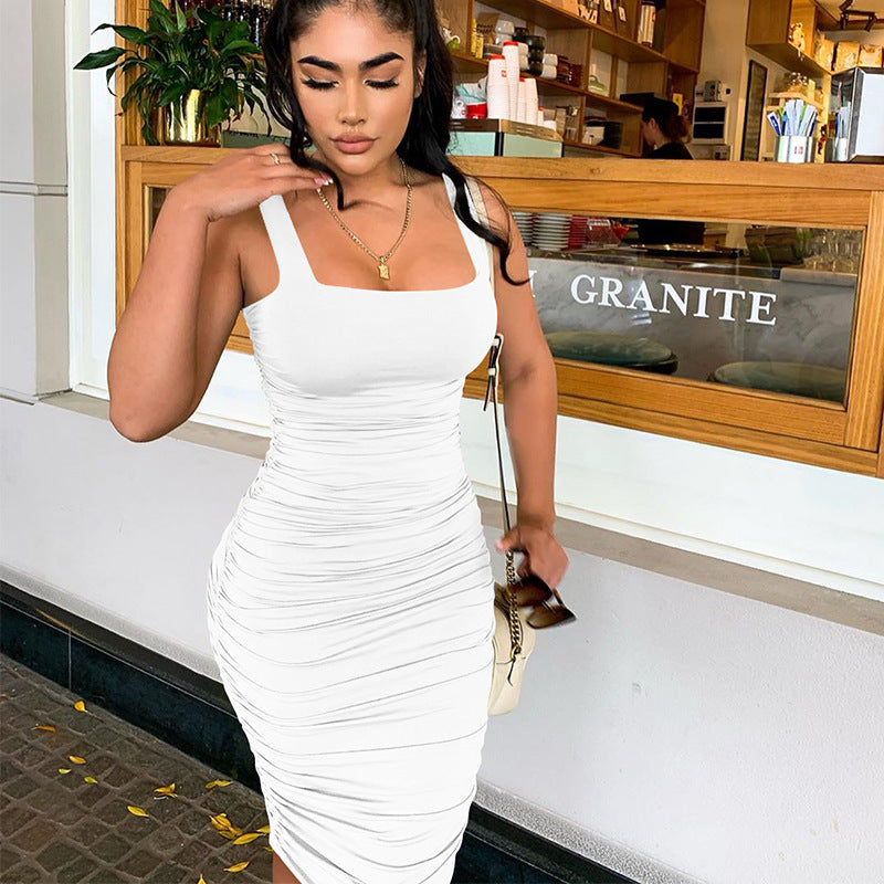 Women's Sexy Backless Dress Summer Temperament Pleated Dresses