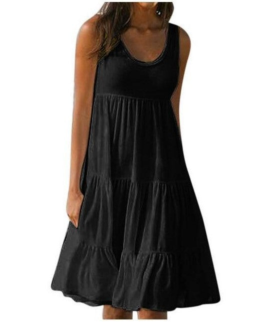 Women's Sleeveless Round Neck Stitching Big Swing Dresses