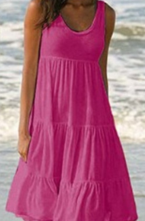 Women's Sleeveless Round Neck Stitching Big Swing Dresses