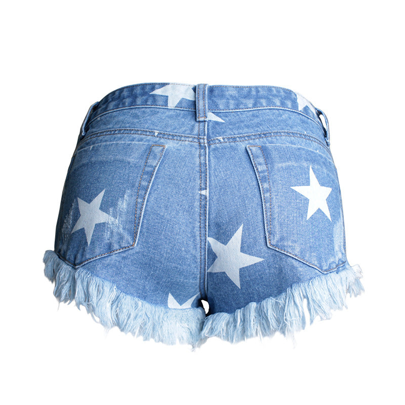 Women's Club Style Ultra Hot Printed Fringed Jeans