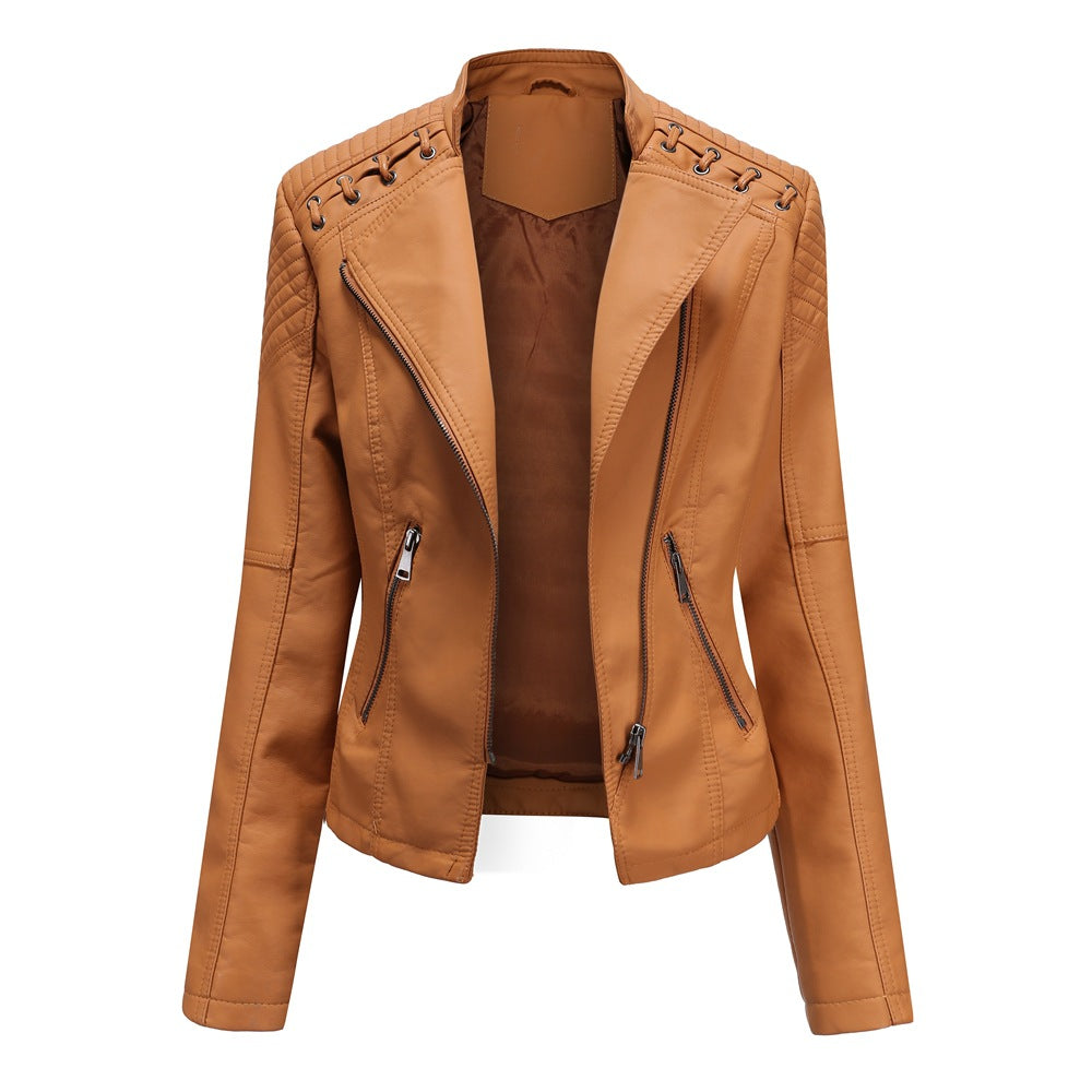 Women's European Leather Slim Thin Ladies Motorcycle Jackets