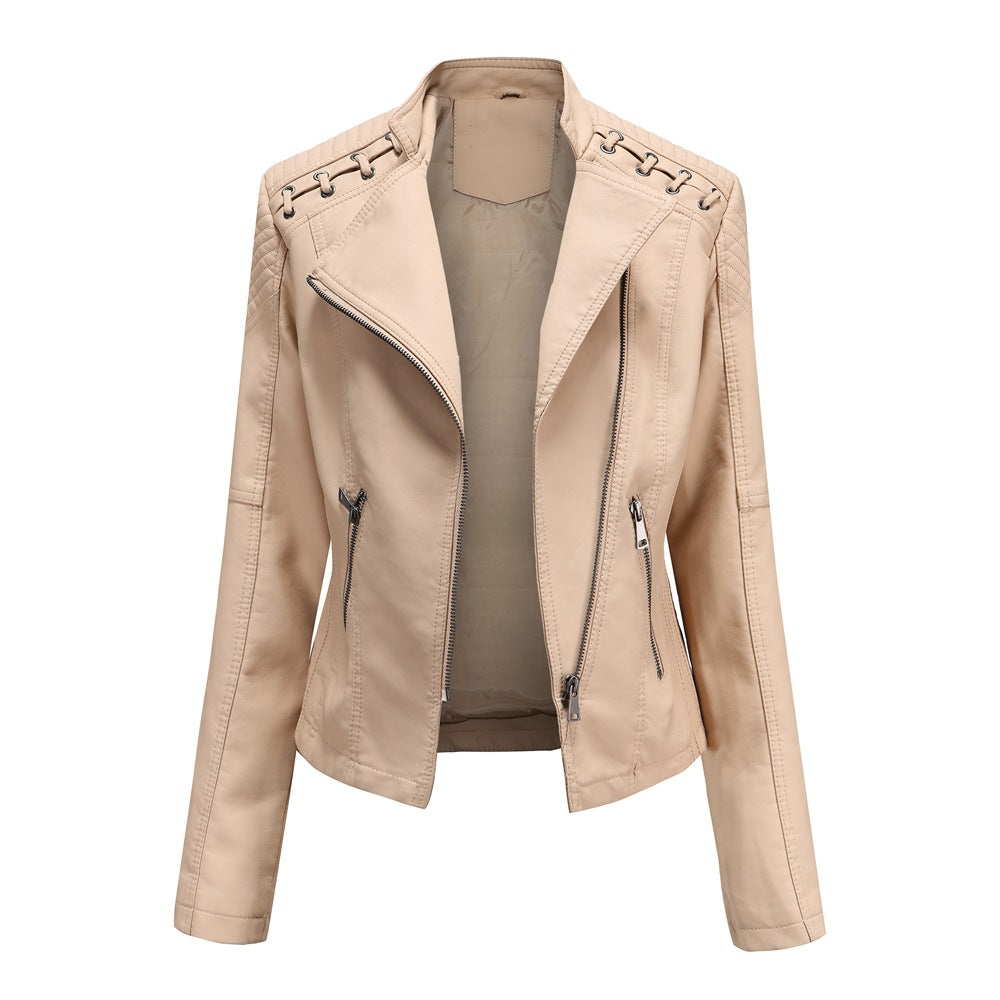 Women's European Leather Slim Thin Ladies Motorcycle Jackets