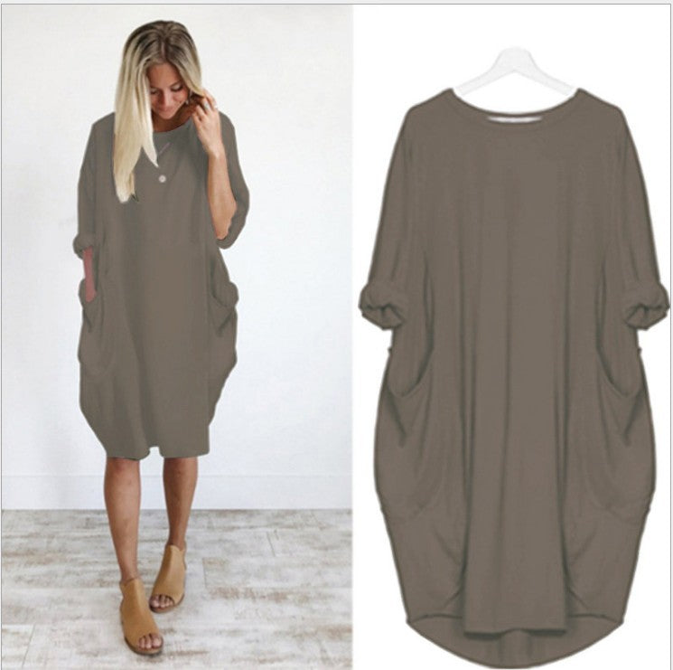 Women's Casual Loose Pockets Long Sleeve Dress Dresses