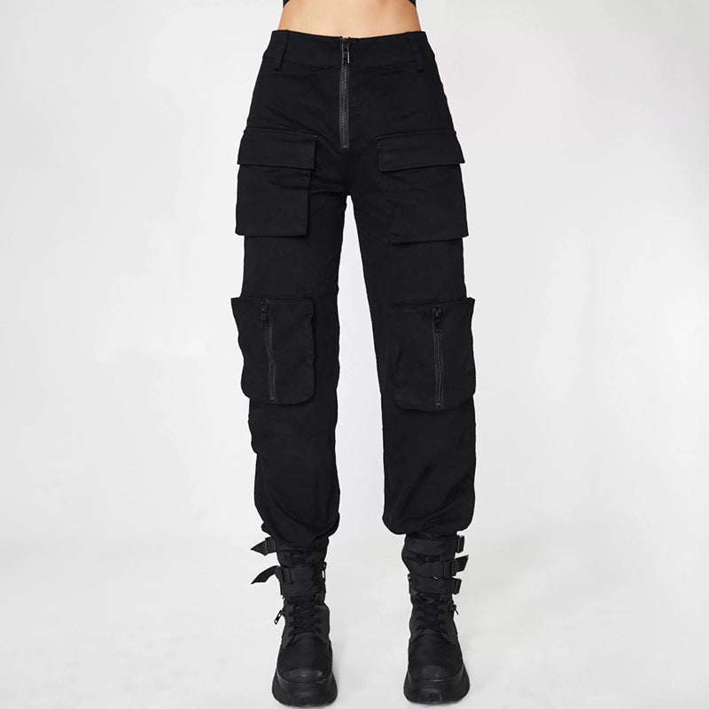 Women's High Waist Pocket Zipper Casual Ankle Pants
