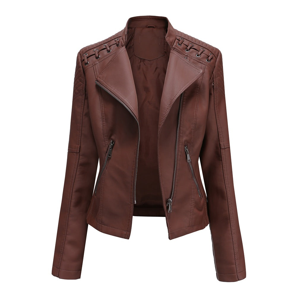 Women's European Leather Slim Thin Ladies Motorcycle Jackets