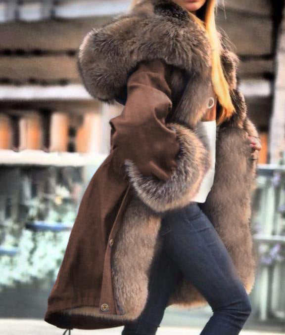 Fox Fur Large Collar Long Hooded Coats