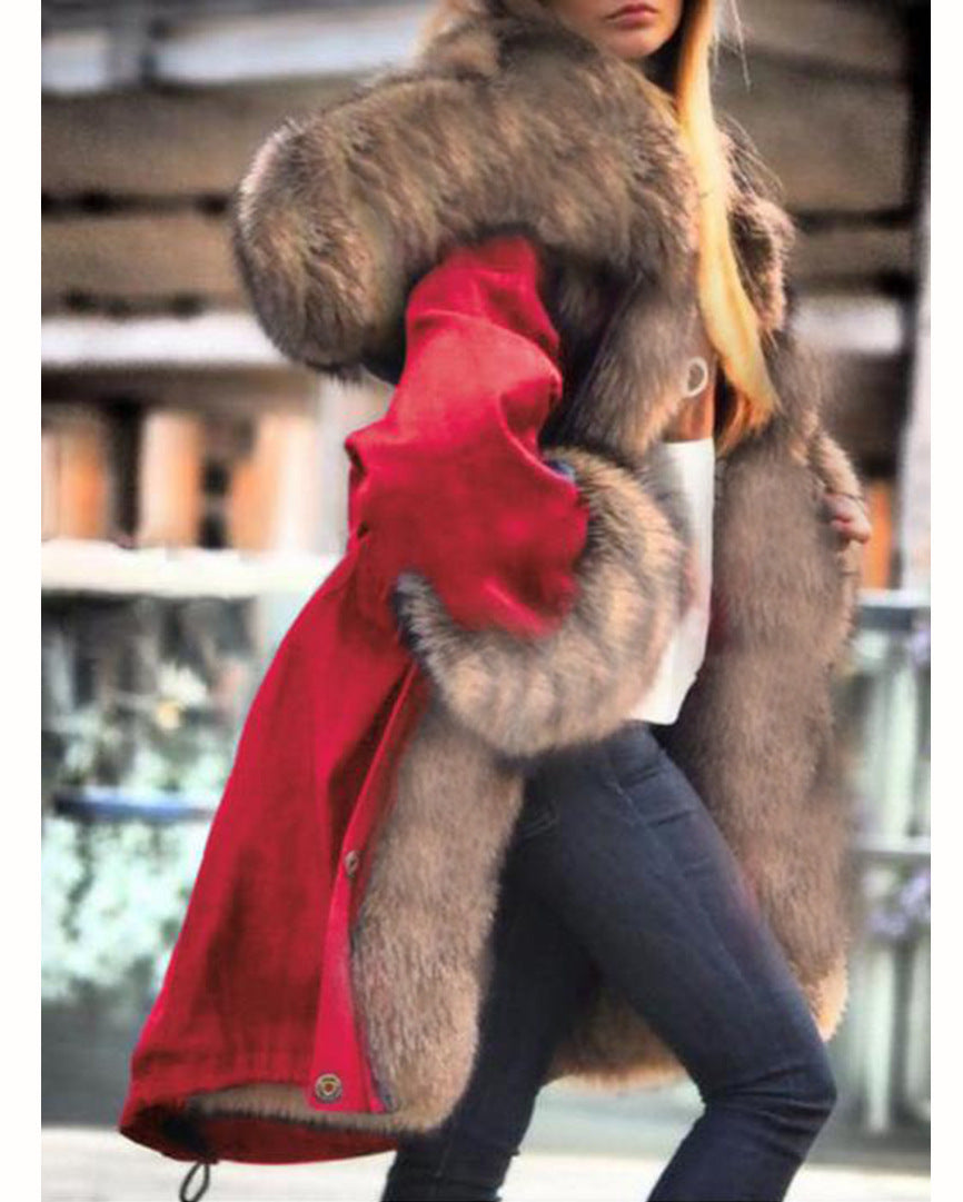 Fox Fur Large Collar Long Hooded Coats