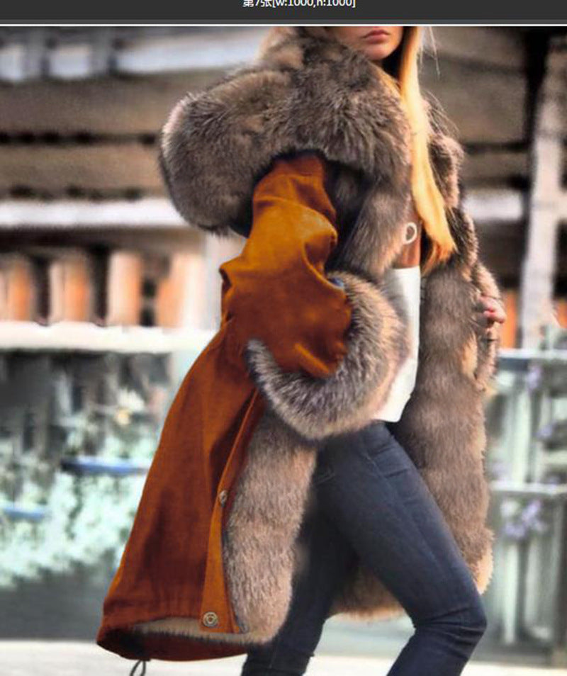 Fox Fur Large Collar Long Hooded Coats