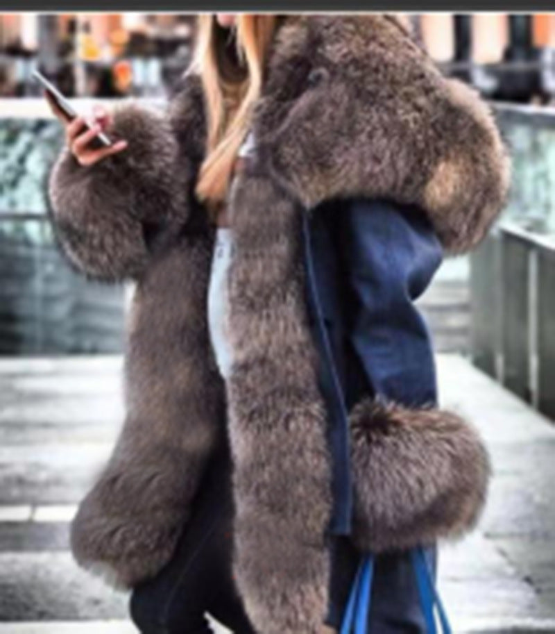 Fox Fur Large Collar Long Hooded Coats