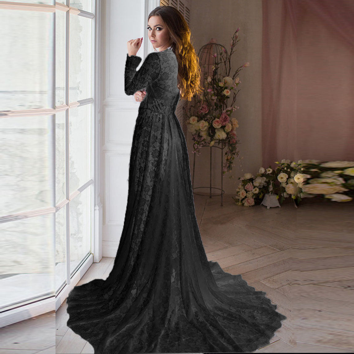 Sexy Deep Long Sleeve Lace Tight Wedding Dresses