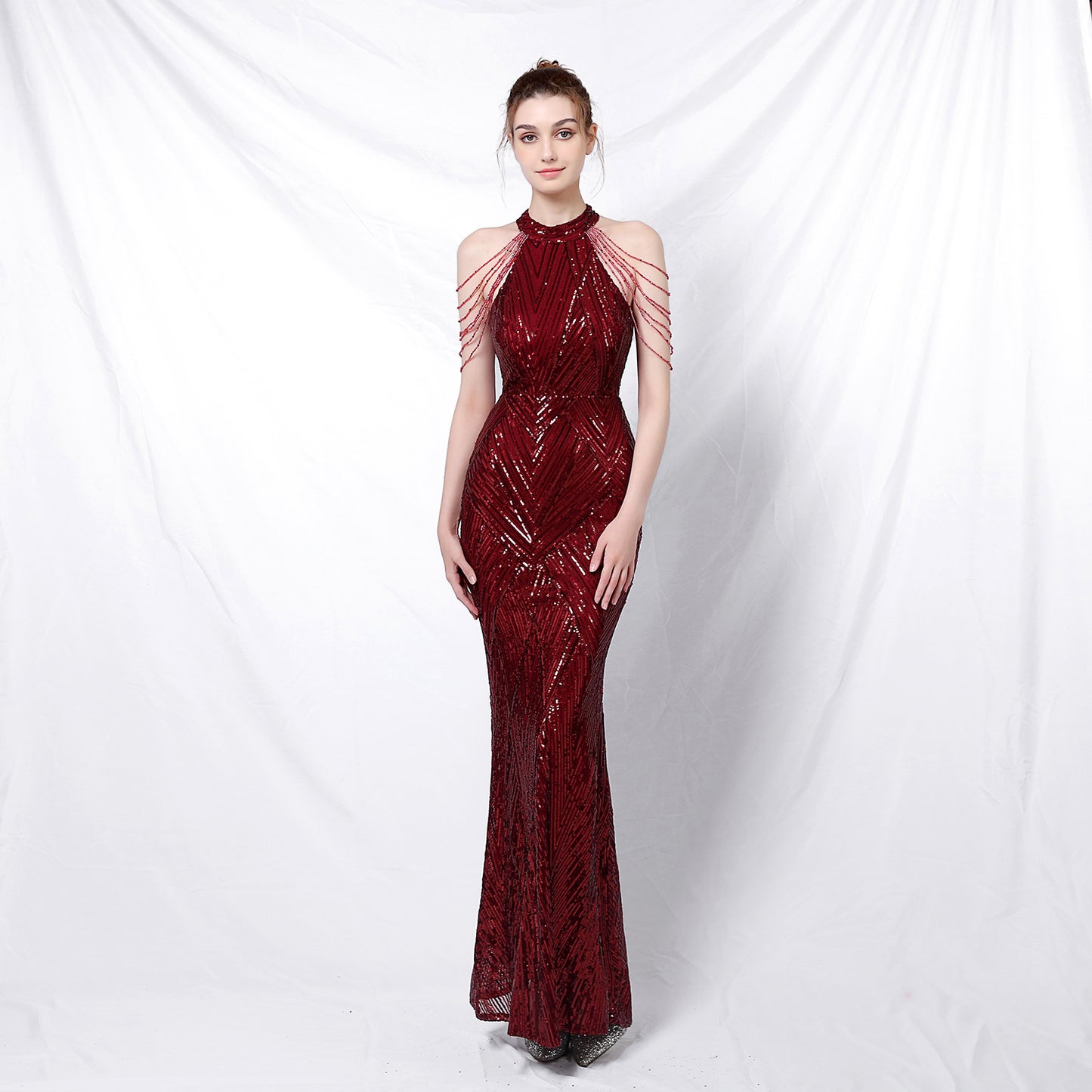 Temperament Elegant Long Halter Sequined Cool Air Wedding Dresses