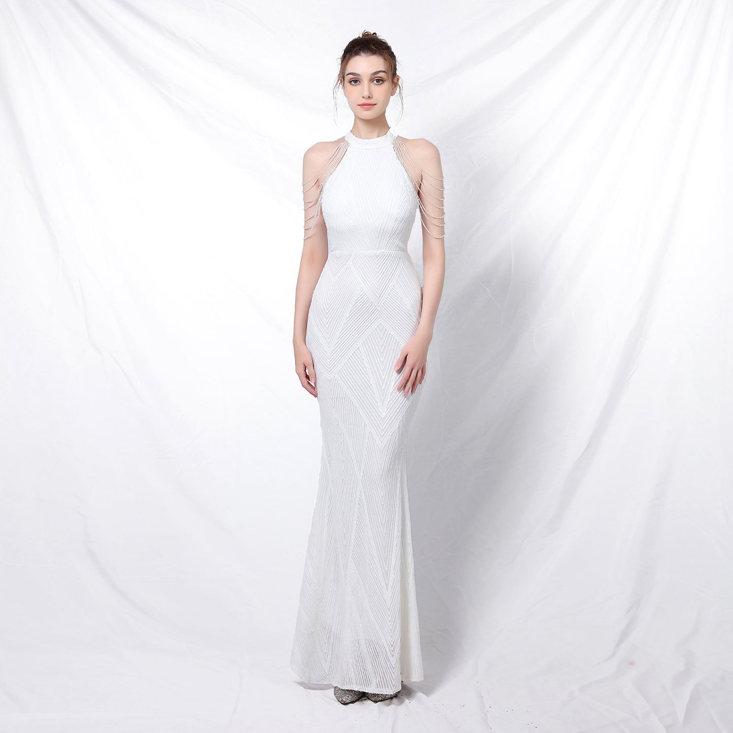 Temperament Elegant Long Halter Sequined Cool Air Wedding Dresses