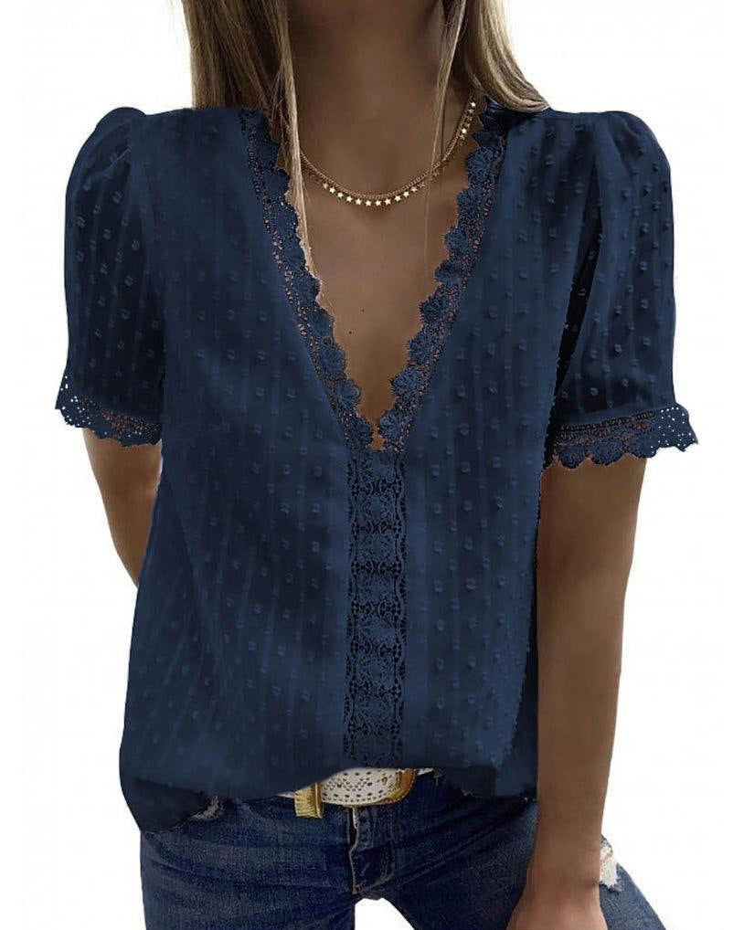 Women's Chiffon Jacquard Solid Color Short-sleeved Casual Blouses