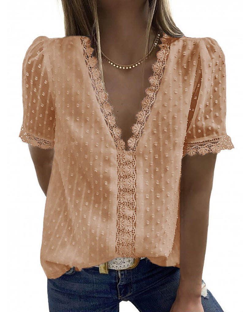 Women's Chiffon Jacquard Solid Color Short-sleeved Casual Blouses