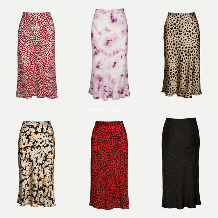 Women's Mulberry Silk Sexy Leopard Print Summer Skirts
