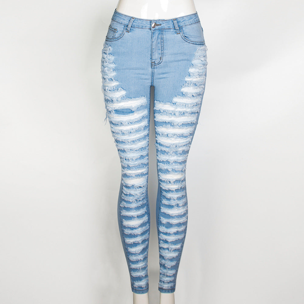 Personalized Ripped Washed Slim Stretch Denim Jeans