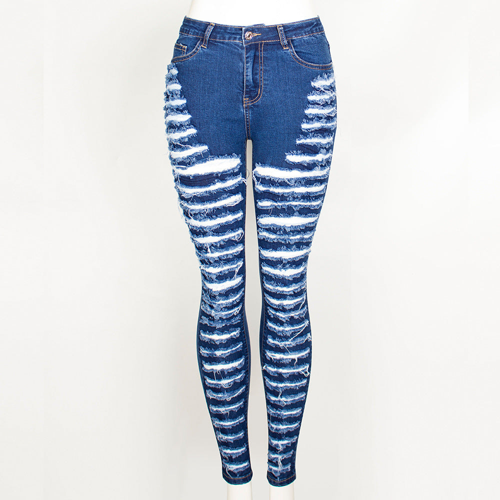 Personalized Ripped Washed Slim Stretch Denim Jeans