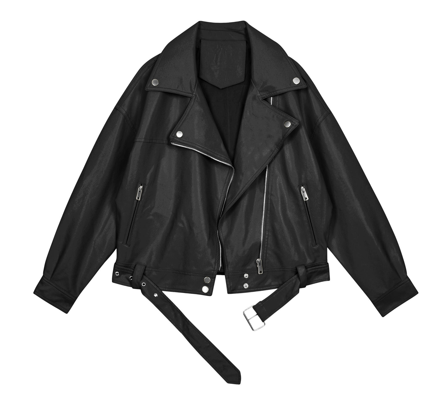 Women's Motorcycle Collar Leather Fashion Loose Jackets