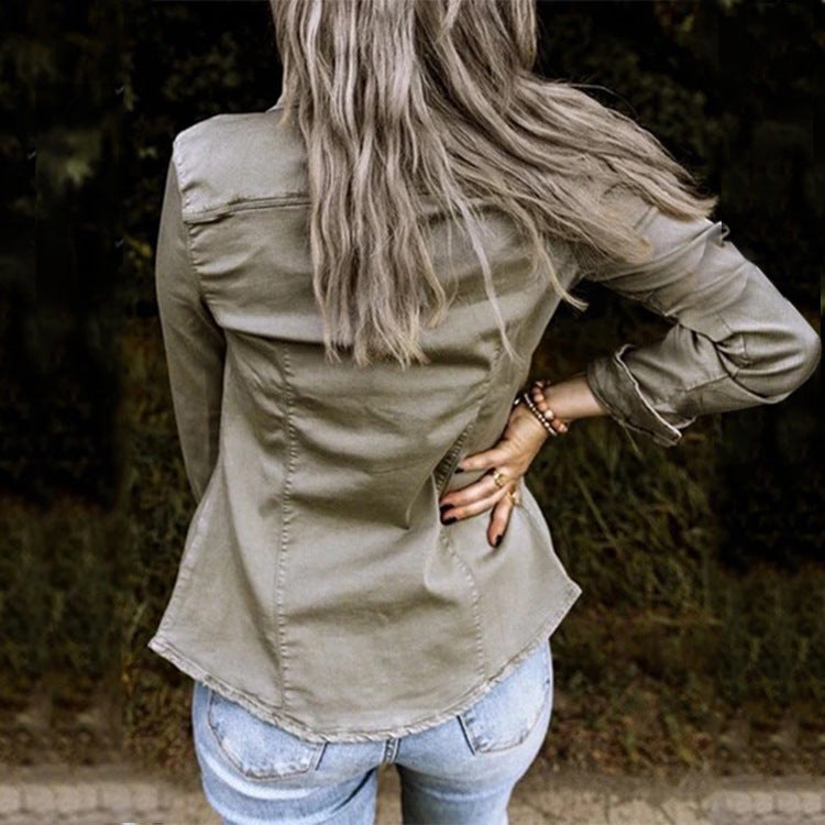 Popular Versatile Attractive Denim Shirt Mid-length Jackets