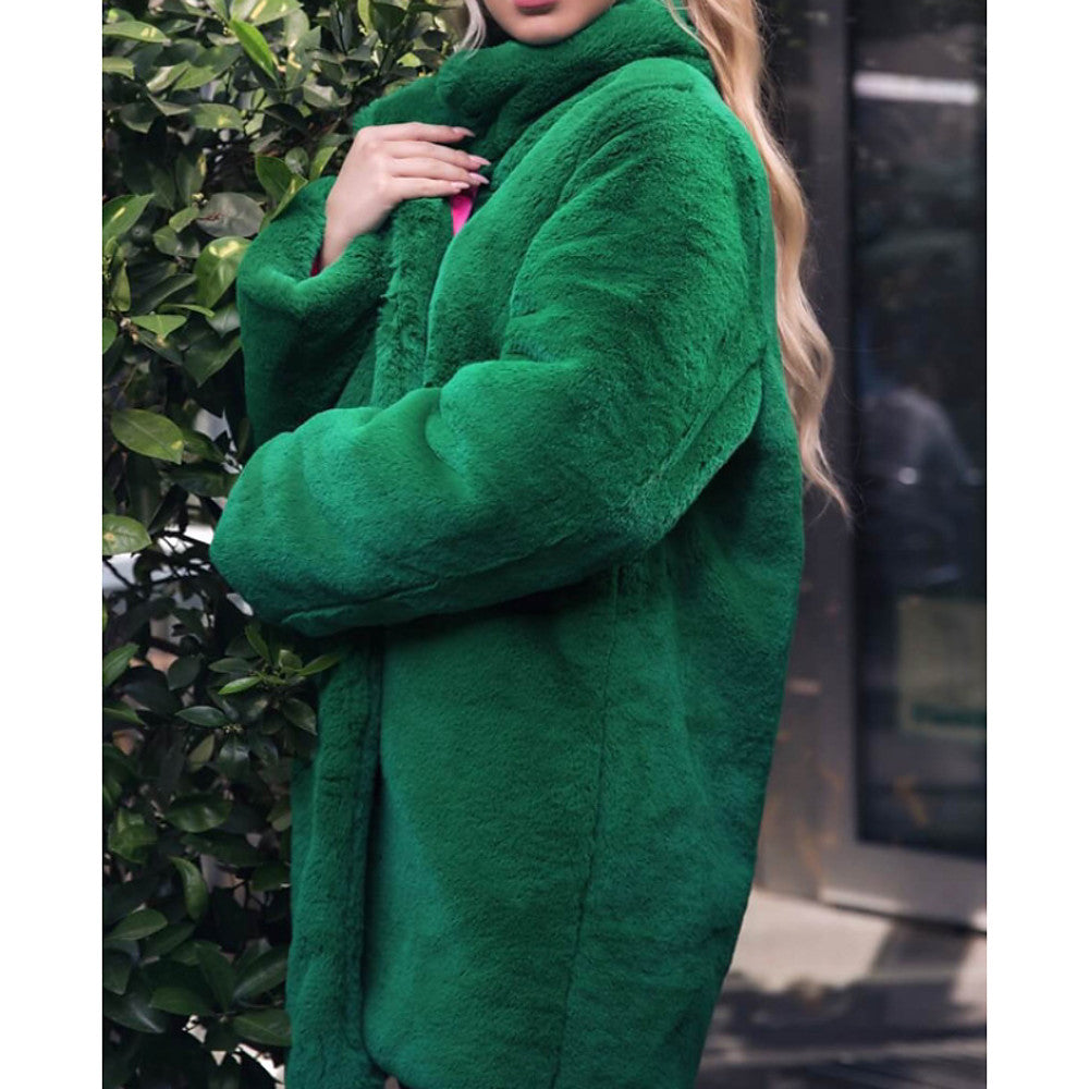 Women's Rex Rabbit Fur Stand Collar Winter Coats
