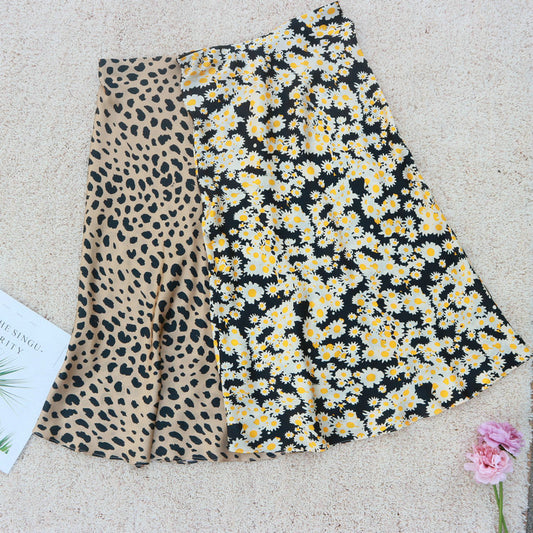 Women's Mulberry Silk Sexy Leopard Print Summer Skirts