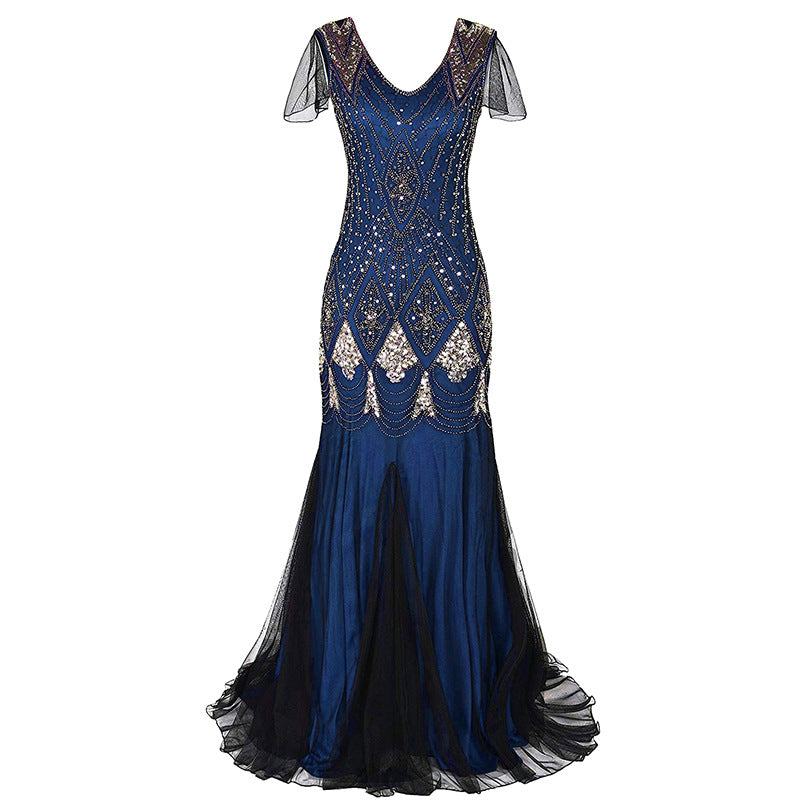 Women's Vintage Sequined Dress Banquet Party Long Wedding Dresses
