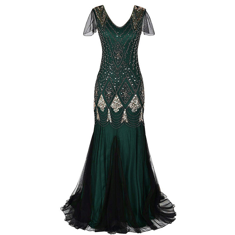 Women's Vintage Sequined Dress Banquet Party Long Wedding Dresses