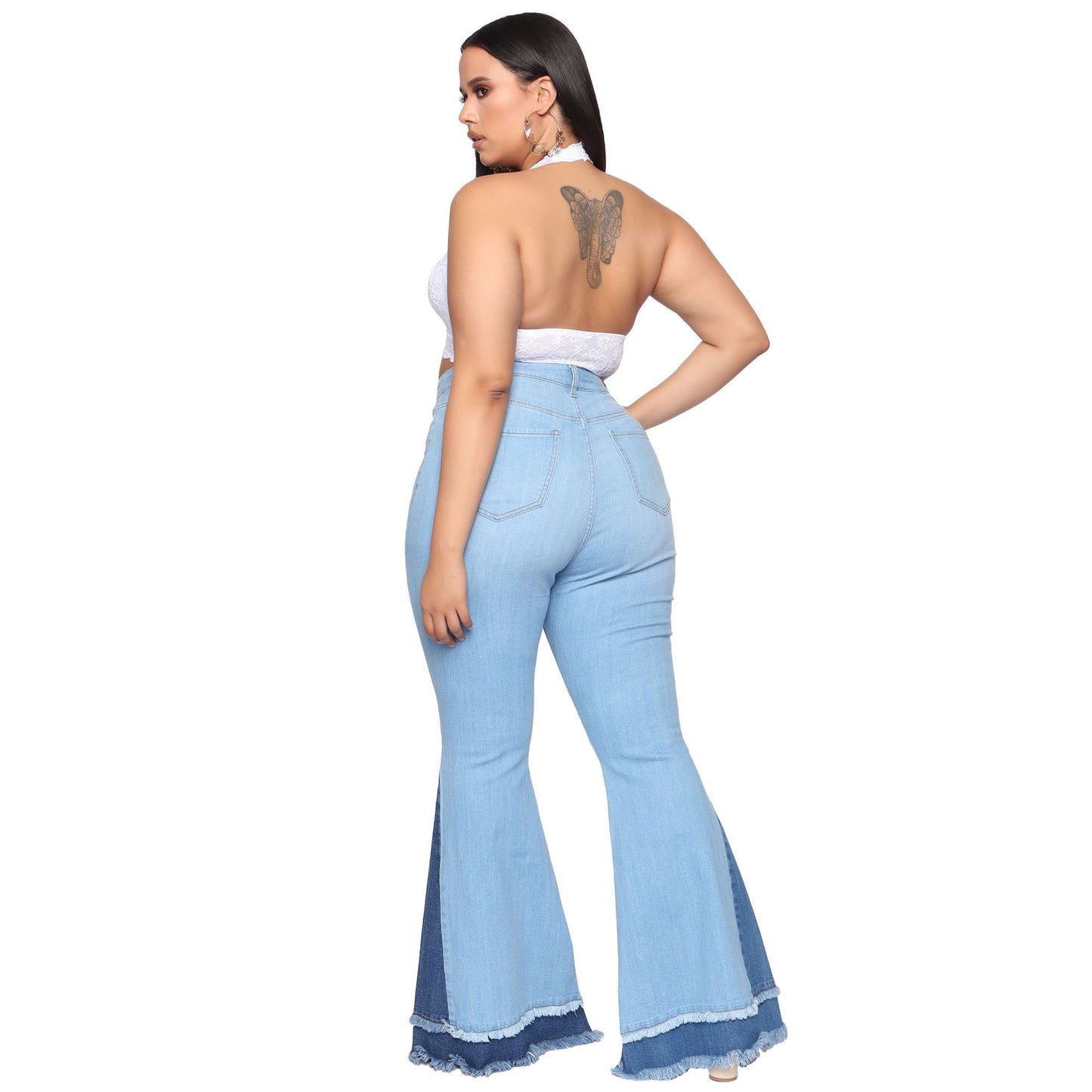 Wide Leg Contrast Color Fit Stretch Jeans