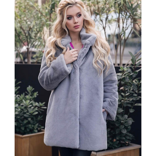 Women's Rex Rabbit Fur Stand Collar Winter Coats