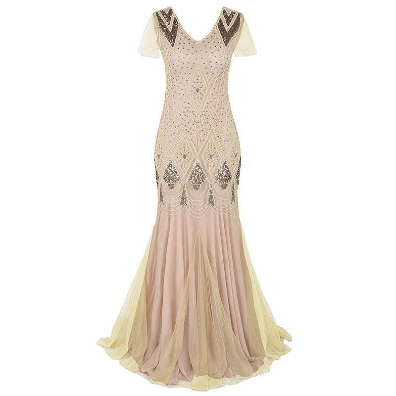 Women's Vintage Sequined Dress Banquet Party Long Wedding Dresses