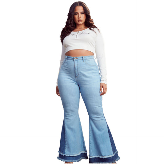 Wide Leg Contrast Color Fit Stretch Jeans