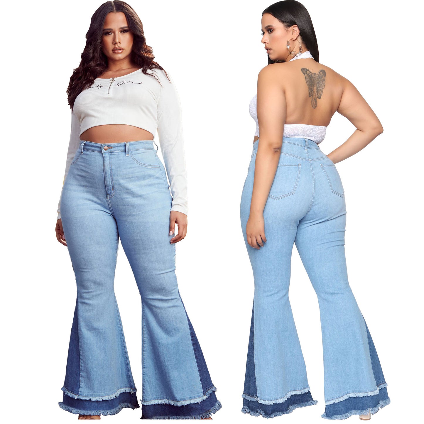 Wide Leg Contrast Color Fit Stretch Jeans