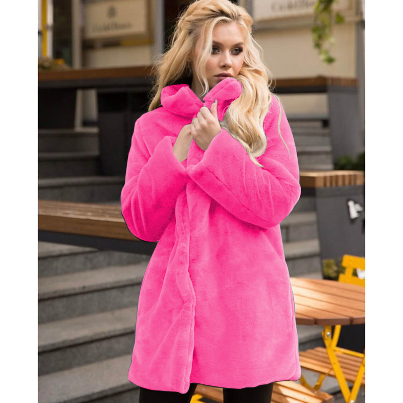 Women's Rex Rabbit Fur Stand Collar Winter Coats