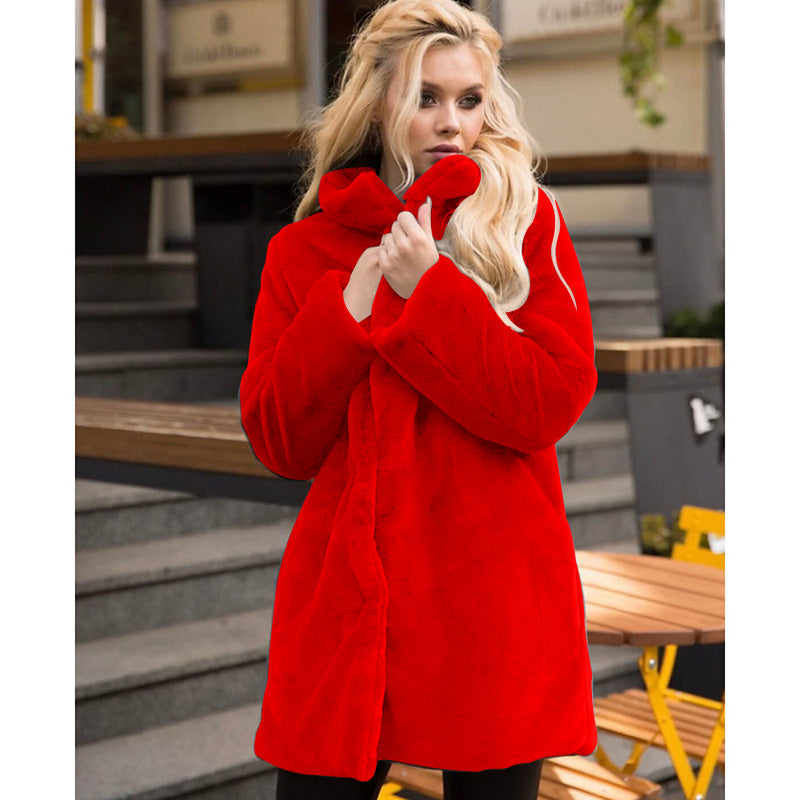 Women's Rex Rabbit Fur Stand Collar Winter Coats